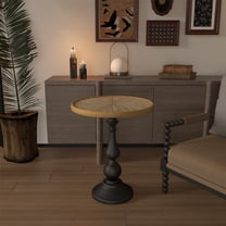 Modern Small Round Wooden End Table for Living Room with French Country Accent and Stable Pedestal