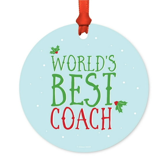 Metal Christmas Ornament, World's Best Coach, Holiday Mistletoe, Includes Ribbon and Gift Bag