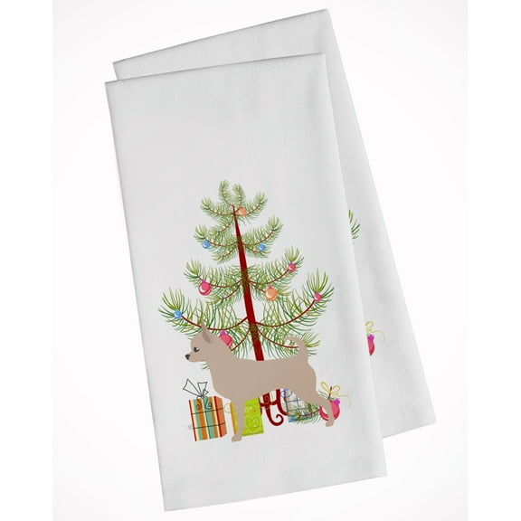 Chihuahua Merry Christmas Tree White Kitchen Towel Set of 2 Dish Towels