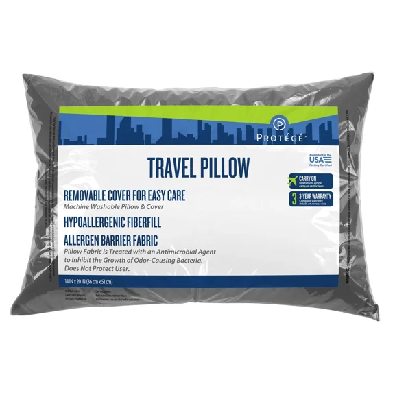 Travel Pillow With Pillow Case, Grey, 14" X 20"