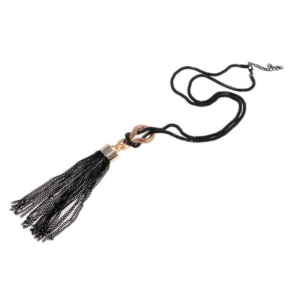 EHJRE Fashion Tassel Pendant Statement Long Chain Sweater Necklace Jewelry Black