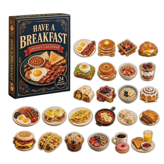 Christmas Advent Calendar 2026, Breakfast Themed Acrylic Ornaments, 24 Days Food Countdown Calendar, Adult Teen Holiday Decor, Unique Culinary Gift
