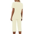 thumbnail image 4 of yievot Pajama Sets for Women Short Sleeve Shirt with Capri Pants Sets Solid Loungewear Sleepwear Pajamas Two Piece Outfits for Women, 4 of 7