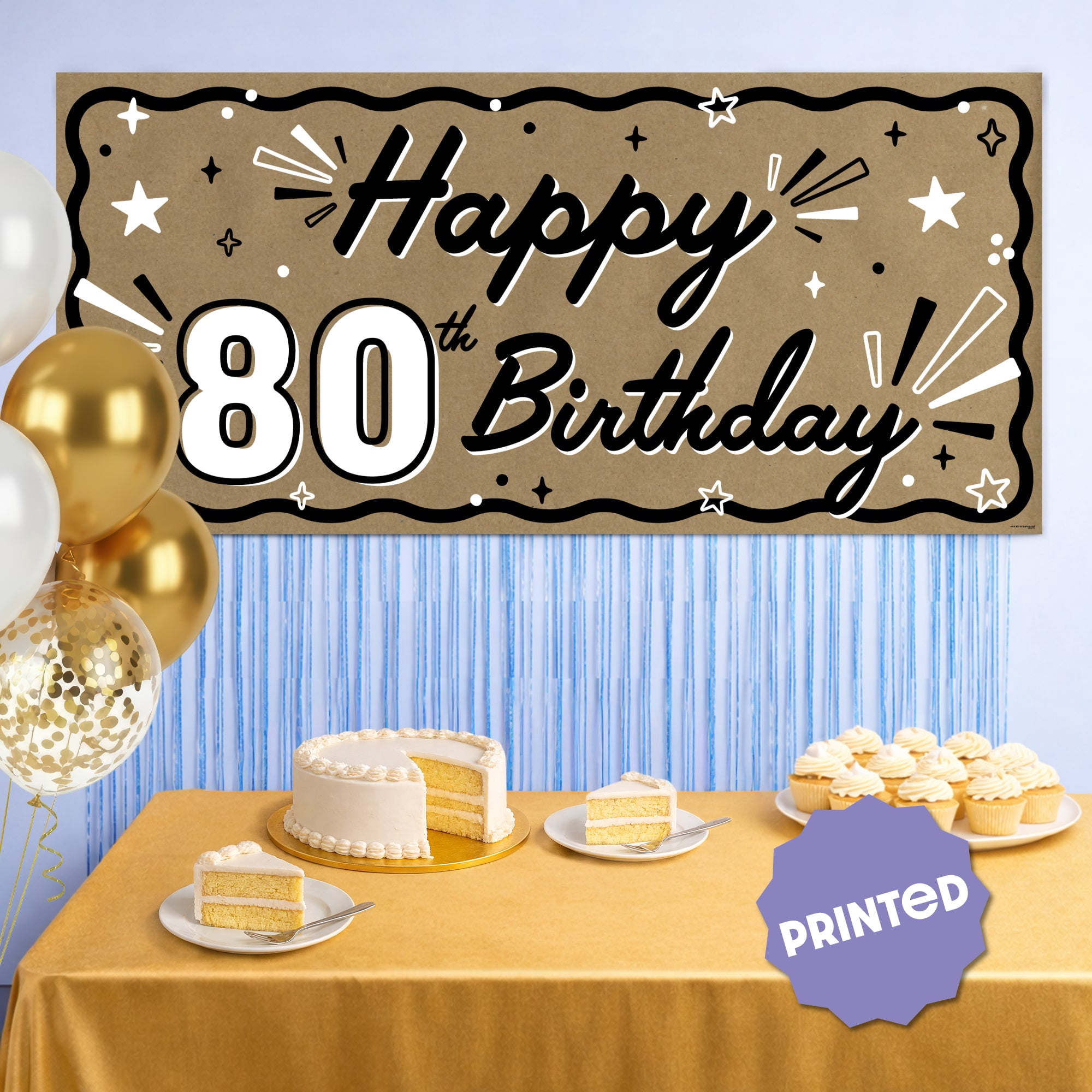 Big Dot of Happiness 80th Birthday Kraft Paper Banner, Black & White Happy Birthday Banner, Printed Brown Paper Party Sign Decoration – 1 Count