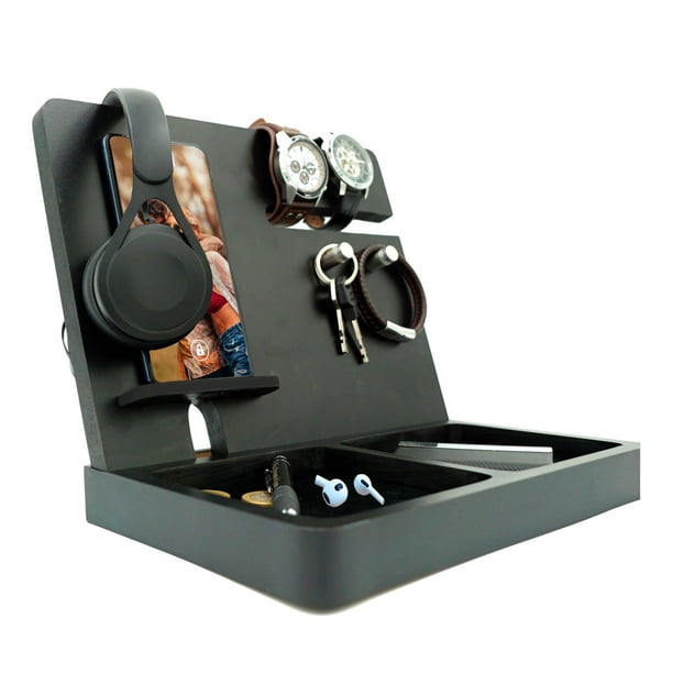 Regalos Para Hombre - Organizador de Escritorio - Soporte Para Celular, Cartera, Accesorios, Reloj y Porta Llaves - Organizacion Hogar, Oficina y Buro, Docking Station - Regalo Graduación