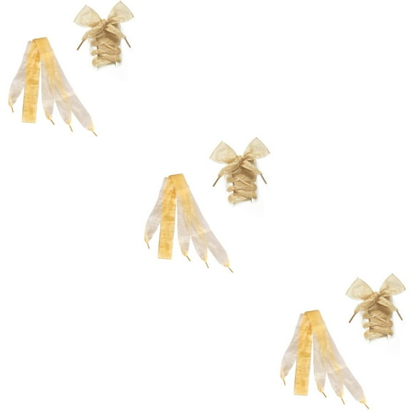 3 Pairs Gold Ribbon Shoe Laces Wide Elastic Widening Shoelaces Dancing