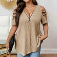 thumbnail image 2 of hopeusnice Women's Casual Loose Cut out Cold Shoulder Short Sleeve Fashion Solid Color Tunic Summer Tops Zipper V Neck T-Shirts Plus Size Blouse Flare Hem Flowy Shirts Trendy Teen Girl Tops for Woman, 2 of 6