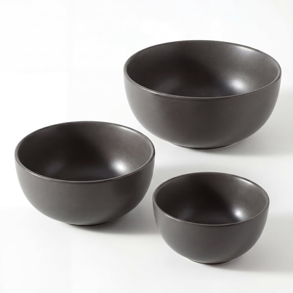 Matte Black Set of 3 Stoneware Nesting Serving Bowl Set