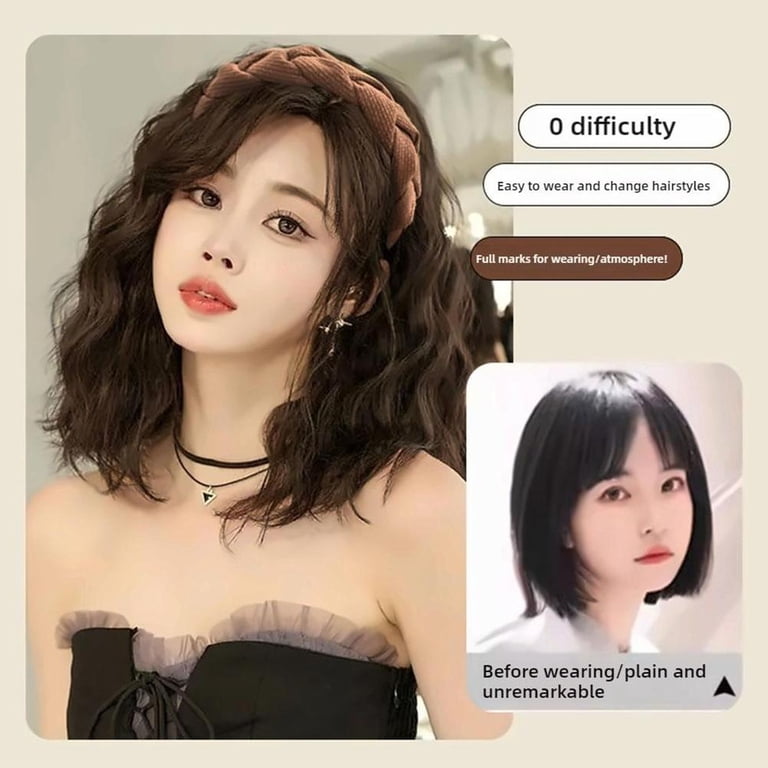 Headband Wigs Water Wave Human Hair Short Bob Headband Wig  display picture 3