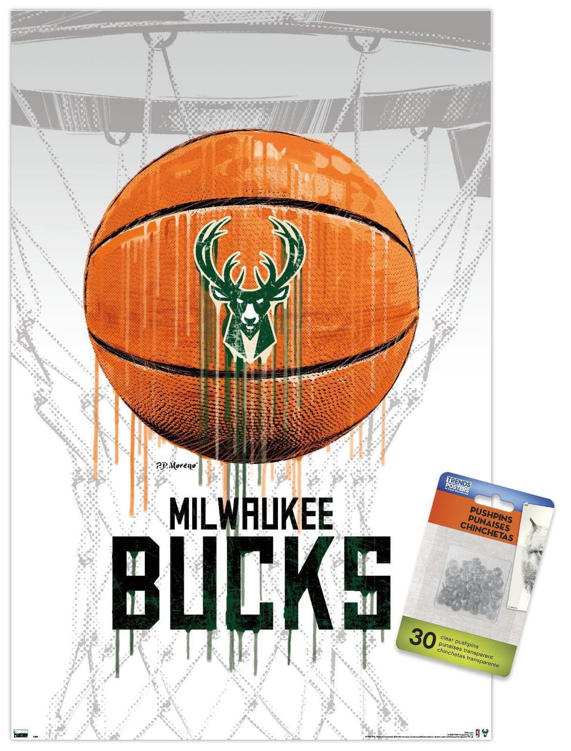 NBA Milwaukee Bucks - Drip Ball 20 Wall Poster