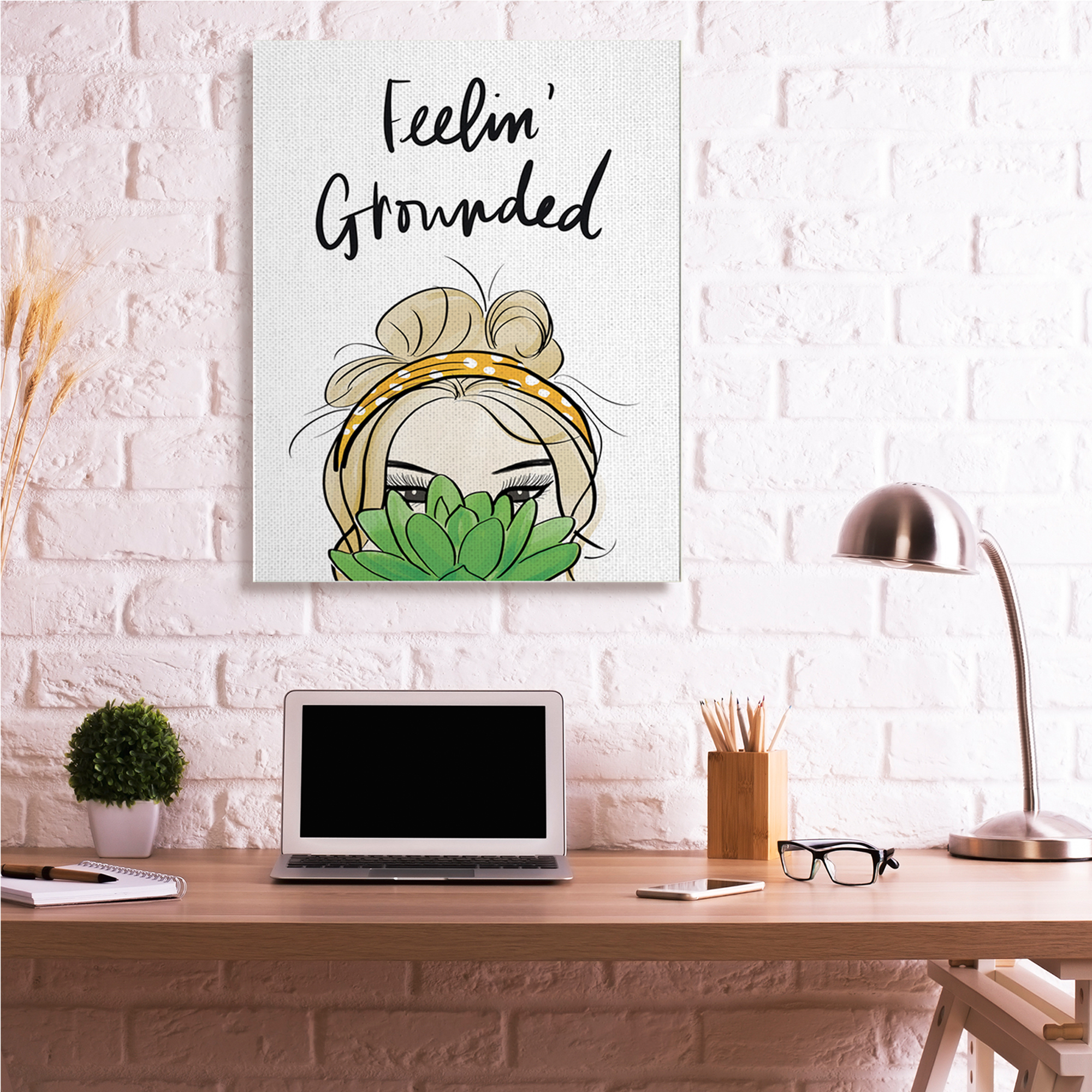 Stupell Industries Feelin' Grounded Phrase Woman With Plant,36 x 48,Designed by Anna Quach