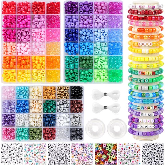 72 Colors 3000pcs Pony Beads Bracelet Making Kit for Girls - Rainbow Kandi Friendship Kit With Letter Beads for Necklace Making - Craft Gifts Set