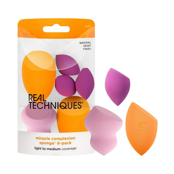 Real Techniques Miracle Complexion Sponges, Liquid Foundation & Concealer, Multi Color, 6 Count