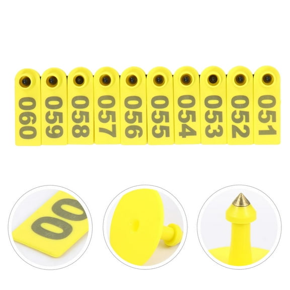 QIFULL 100Pcs Animal Number Tags Yellow TPU for Cattle Identification and Information Management