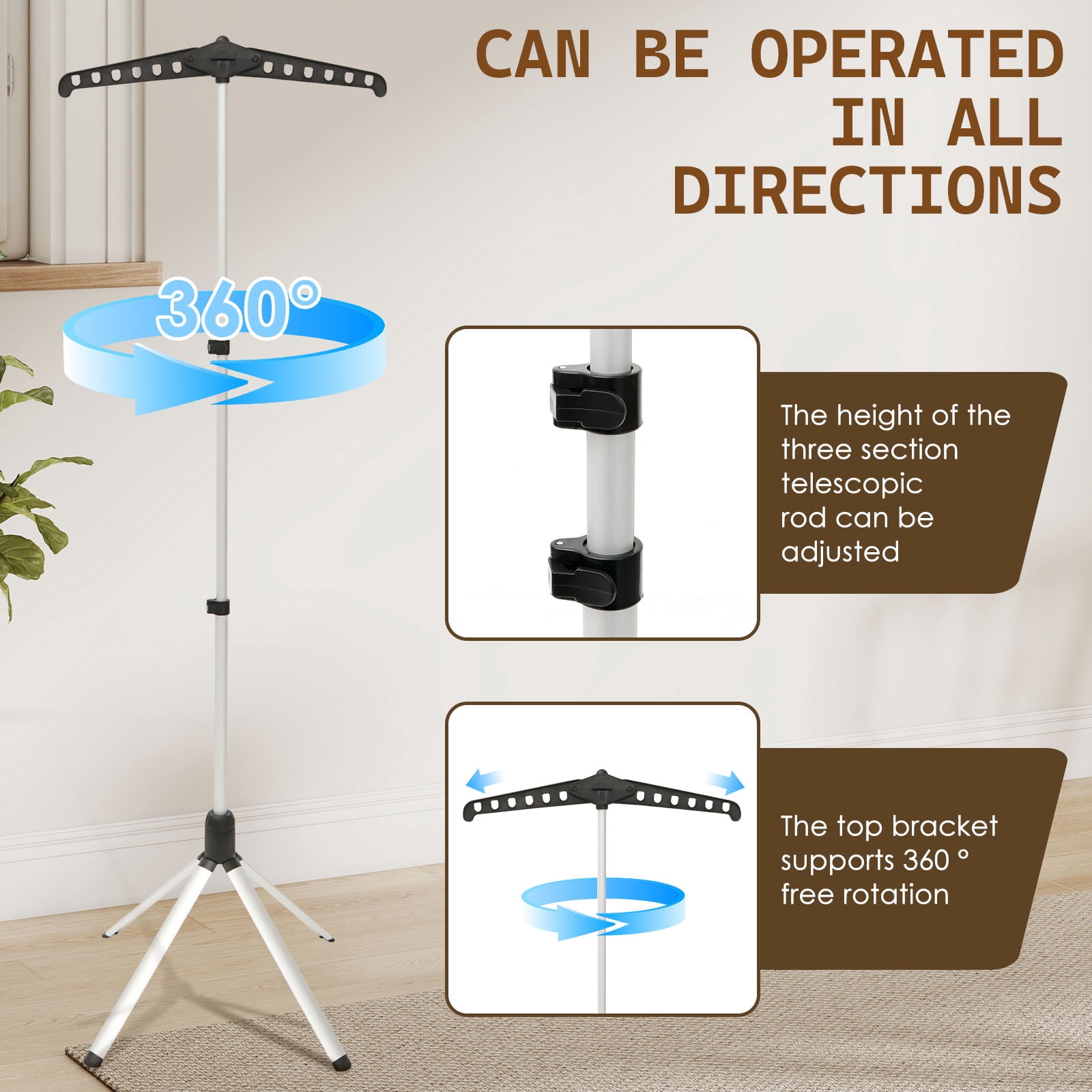 Adjustable Garment Steamer Stand 29" to 58" Height 360° Rotating Clothes Hanger Stand with Tripod Base Foldable Cap and Gown Display Rack for Ironing Drying and Storage, Black
