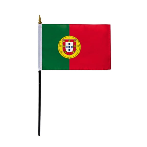 AGAS Small 4" x 6" 4x6 inch Portugal Hand Flag Polyester material Stitched Edges 11" Plastic Stick Portuguese Hand Held Mini Small Stick Flags