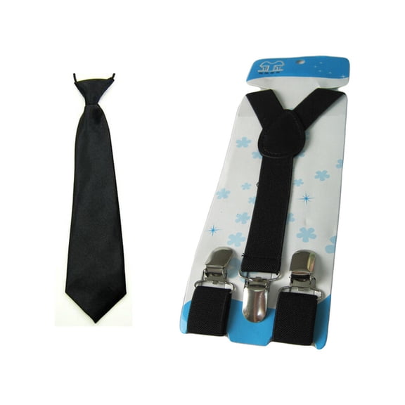 Kids Boys Child Solid School Party Necktie Y-Back Elastic Suspender Brace Set