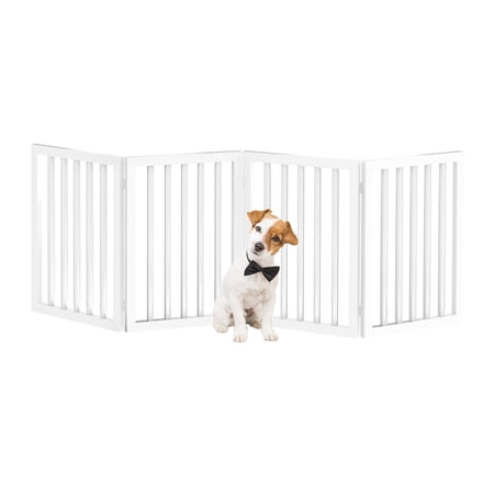 PETMAKER Indoor Peet Gate 4-Panel 73x24 inch Freestanding Pet Barrier for Stairs, Doorways & Hallways – Foldable Wooden Pet Fence for Small Dogs, Puppies & Cats – No Installation, Portable (White )