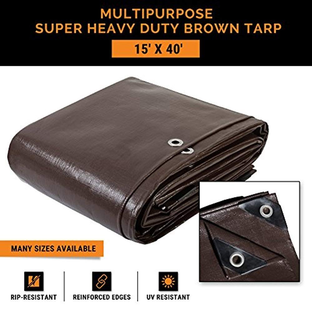 Super Heavy Duty Brown Poly Tarps 15' x 40'