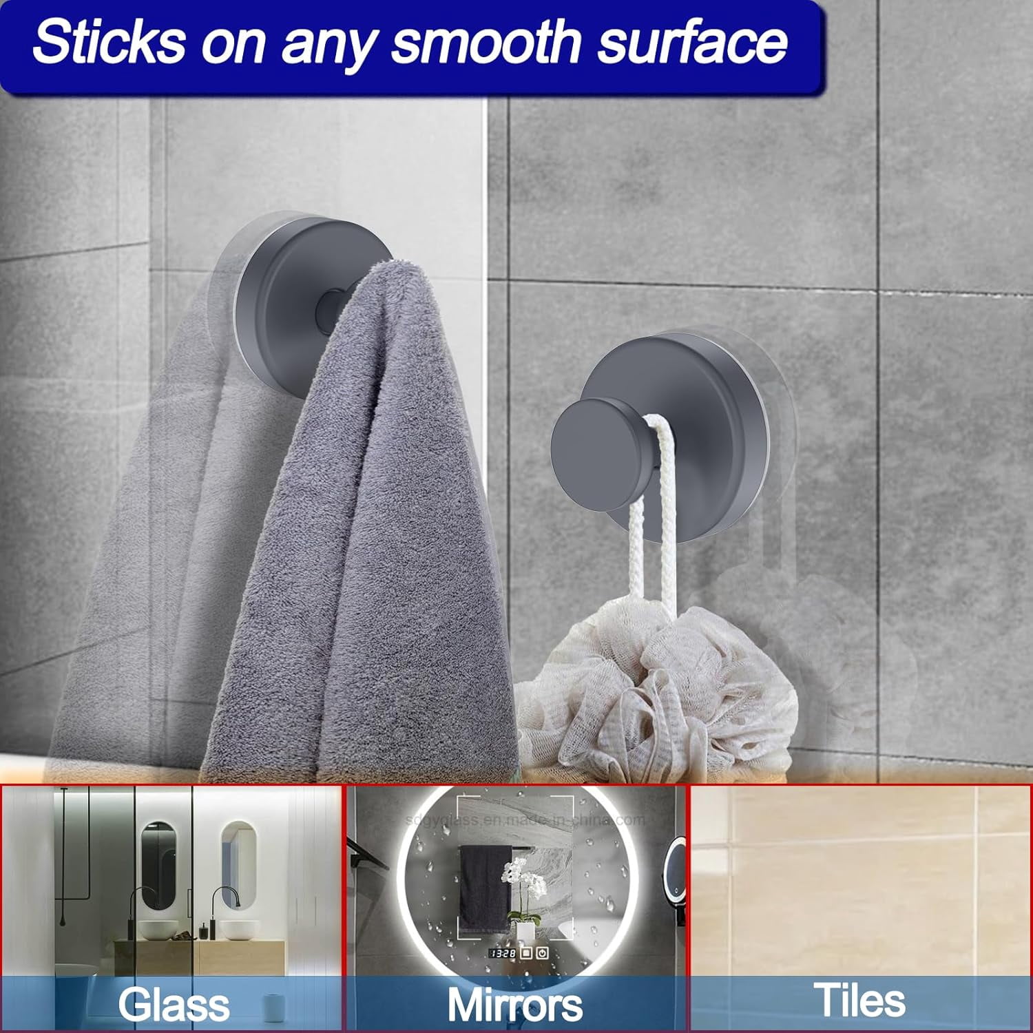 Suction For Shower, Large Clear Heavy Duty Wreath Hangers Front Door Window Glass Kitchen Towel Loofah Utensils 4 Packs Cup Hooks