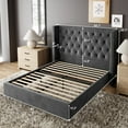 thumbnail image 3 of Merluxy Queen Bed Frame with Button Tufting Headbord,Velvet Upholstered,No Box Spring Needed,Grey, 3 of 8