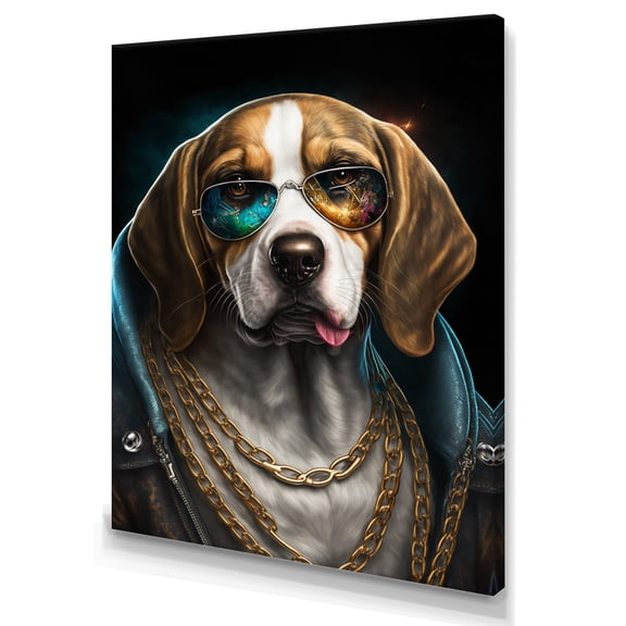 Designart Beagle Gangster In NYC I Canvas Wall Art