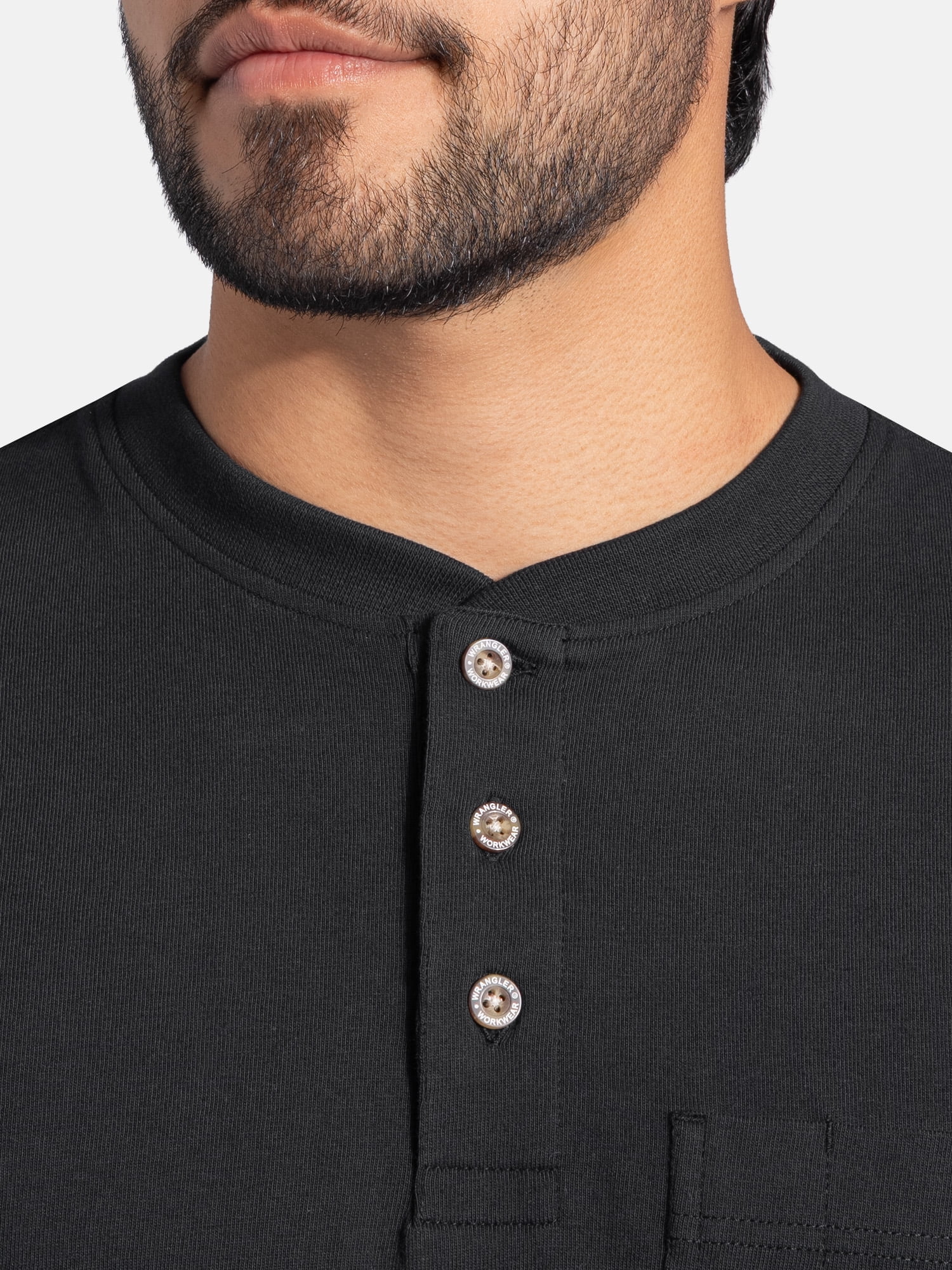 Wrangler Workwear Men's Heavyweight Long Sleeve Henley Pen Pocket Shirt, Size S-3XL