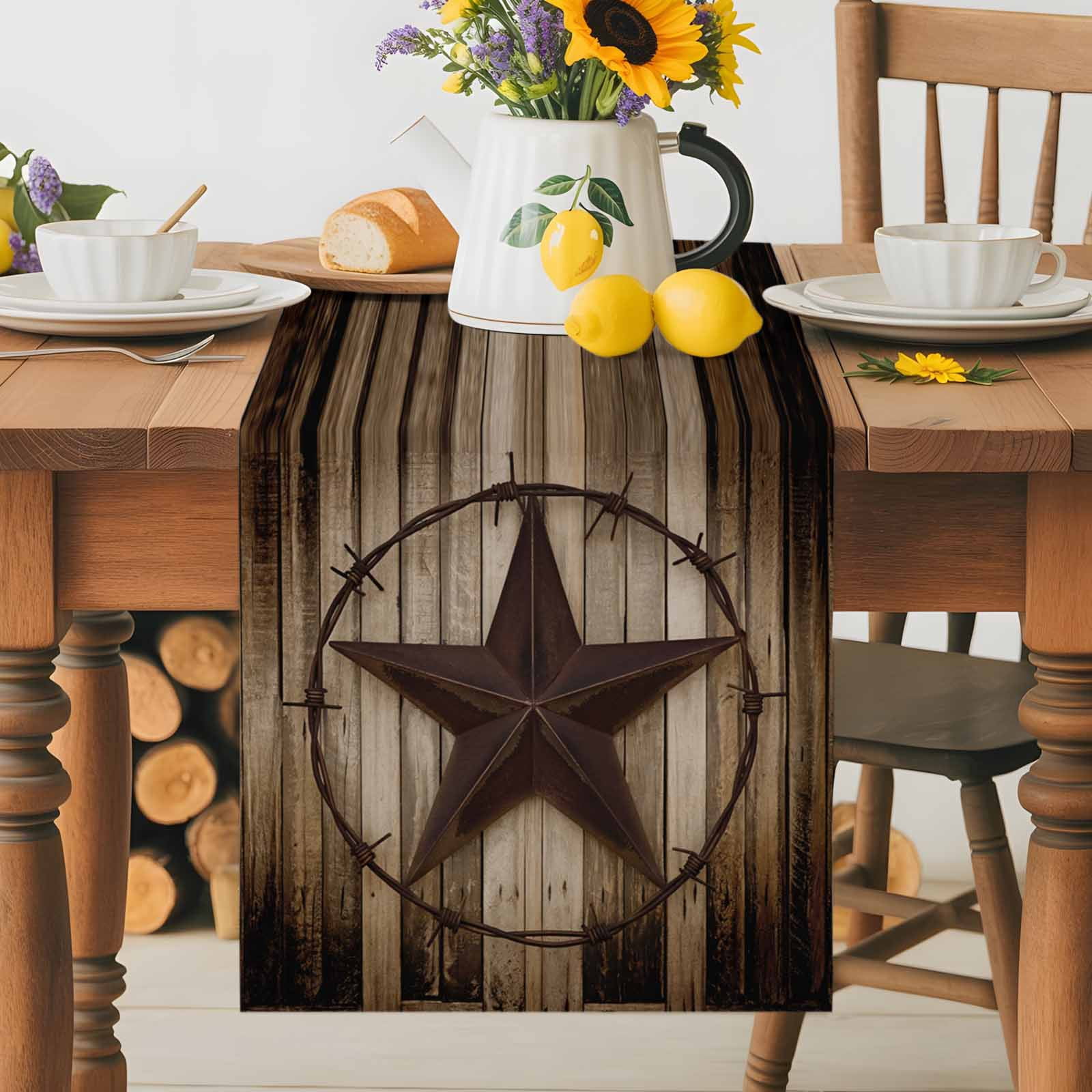 Western Star Farm Retro Wood Board Table Runner 90 Inches Long, Country Style Table Runners Tabletop Scarf Kitchen Dining Tables Decoration for Home Party Indoor Outdoor