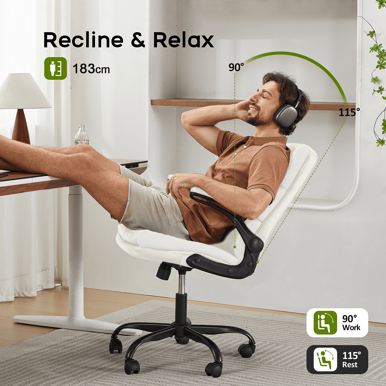 TMV Ergonomic High Back Gaming Chair - Adjustable Desk Office Chair with Lumbar Support, Perfect as Computer Desk Chair，White