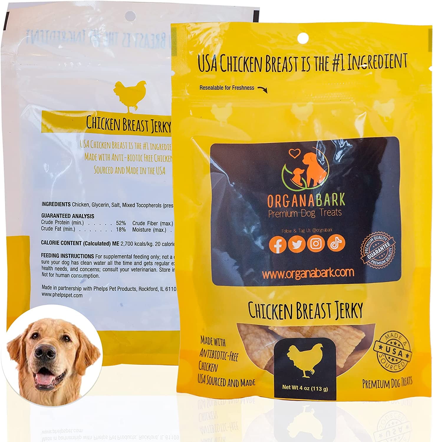 OrganaBark Natural Dog Treats, Natural Chicken Jerky Treat Dog Bites