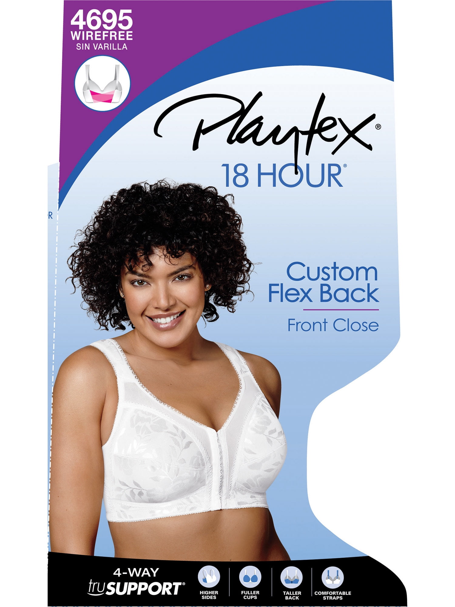 012X07 Playtex 4930 18 Hour Sensationally Sleek Front-Close Bra 36B White  (NWD)