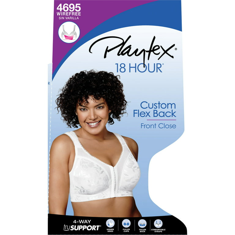 Playtex 18 Hour Supportive Flexible Back Front-Close Wireless Bra White  42DD Women's
