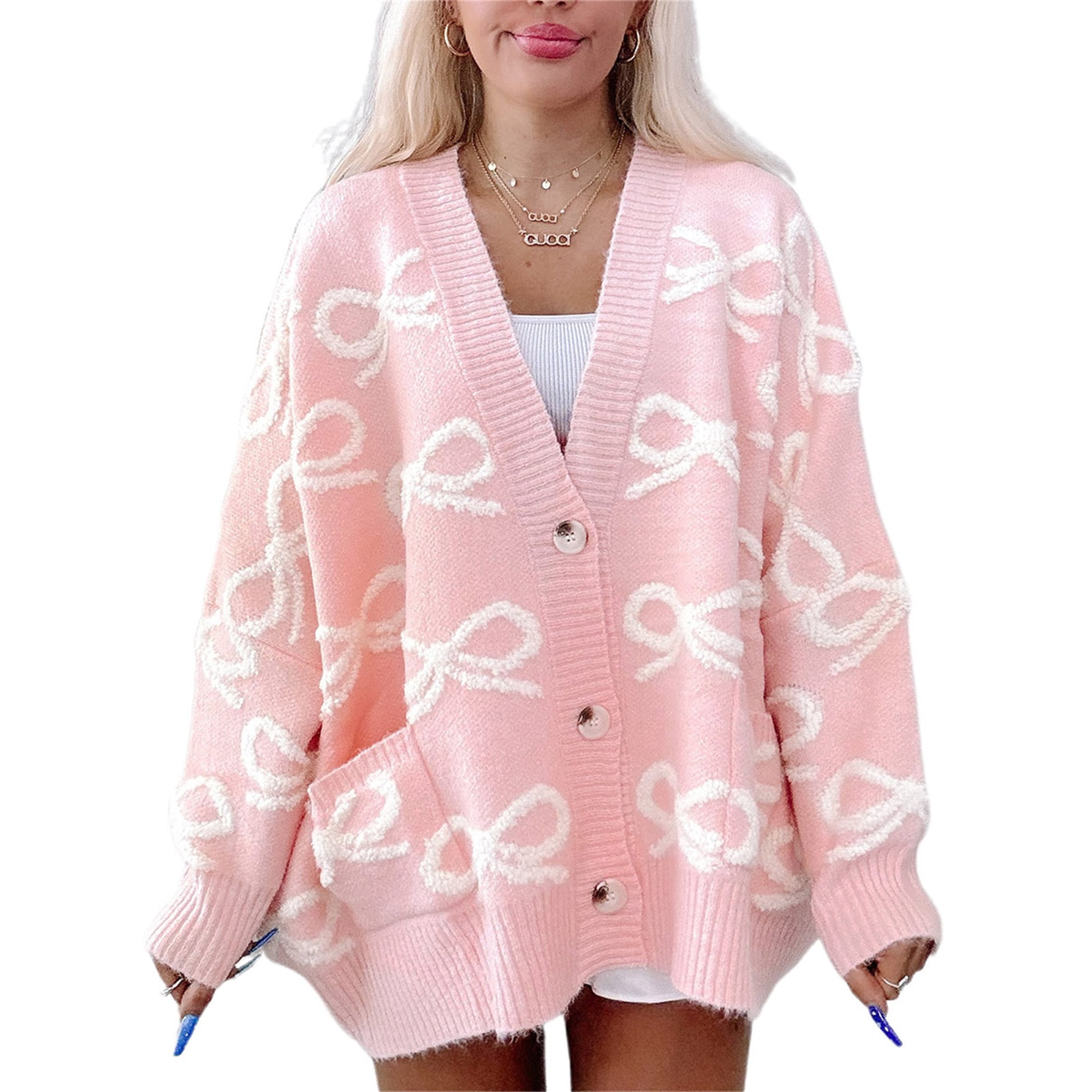 Gupgi Women Bow Knot Sweater Cardigan Cute Long Sleeve Open Front