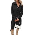 thumbnail image 3 of Women's Collared Button Down Long Sleeve Corduroy Shirt Dress Black S, 3 of 10