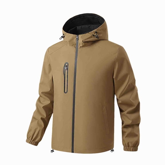 Men's Windbreaker Jacket Zip Front Windbreaker Jacket Multiple Pockets Solid Color Simplicity Fashion Hooded Couple Style Interchange Jacket Jacket Camp Loose Coat Coffee M