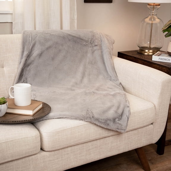 Northlight Plush Faux Fur with Suede Solid Throw Blanket - 50" x 60" - Gray