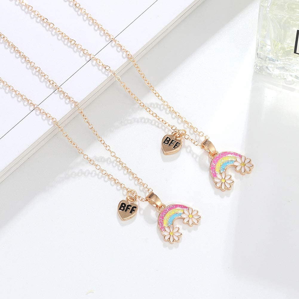 Collier Amitié 2 Pièces Cœur Brisé Papillon Arc-en-ciel - Cadeau Pour Meilleure Amie, Neuf Avec étiquettes