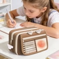 thumbnail image 3 of Big Capacity Pencil Case with 3 Compartments, Large Pencil Pouch Pen Bag Organizer for Office Essentials,Brown, 3 of 7