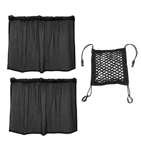 4pcs Black Car Sun Shade Suction Cup Window Curtain W Pocket