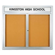 Angle View: Glass Enclosed Locking Natural Cork Bulletin Board w Header (42 in. x 60 in.)