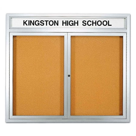 Glass Enclosed Locking Natural Cork Bulletin Board w Header (42 in. x 60 in.)