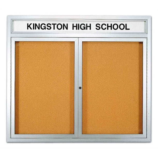 Glass Enclosed Locking Natural Cork Bulletin Board W Header 42 In X 54 In Walmart Com Walmart Com