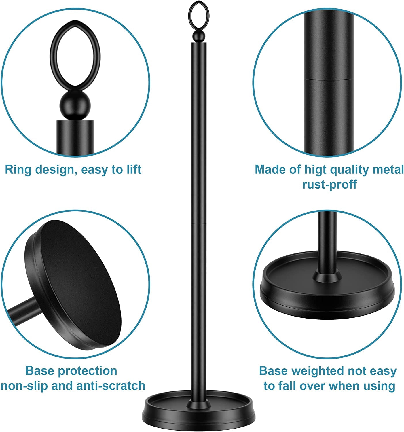 RGHJAR-Heavy Weighted Toilet Paper Holder (with Reserve Function) Free Standing, Spare Toilet Paper Roll Storage Stand for Bathroom Total Height 22.5" Matte Black