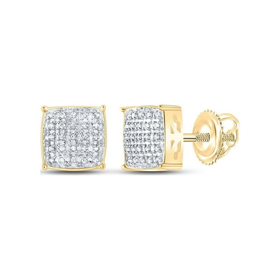 Diamond Queen 10kt Yellow Gold Mens Round Diamond Square Earrings 1/8 Cttw