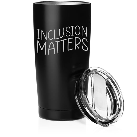 Smooth Body Tumbler Stainless Steel Vacuum Insulated Travel Mug Cup Gift Inclusion Matters Special Education Teacher Autism Awareness (Black, 20 oz)