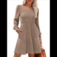 thumbnail image 3 of Vestido Estilo Babydoll Informal de Otoño con Cuello Cuadrado y Larga para Mujer Caqui M, 3 of 8