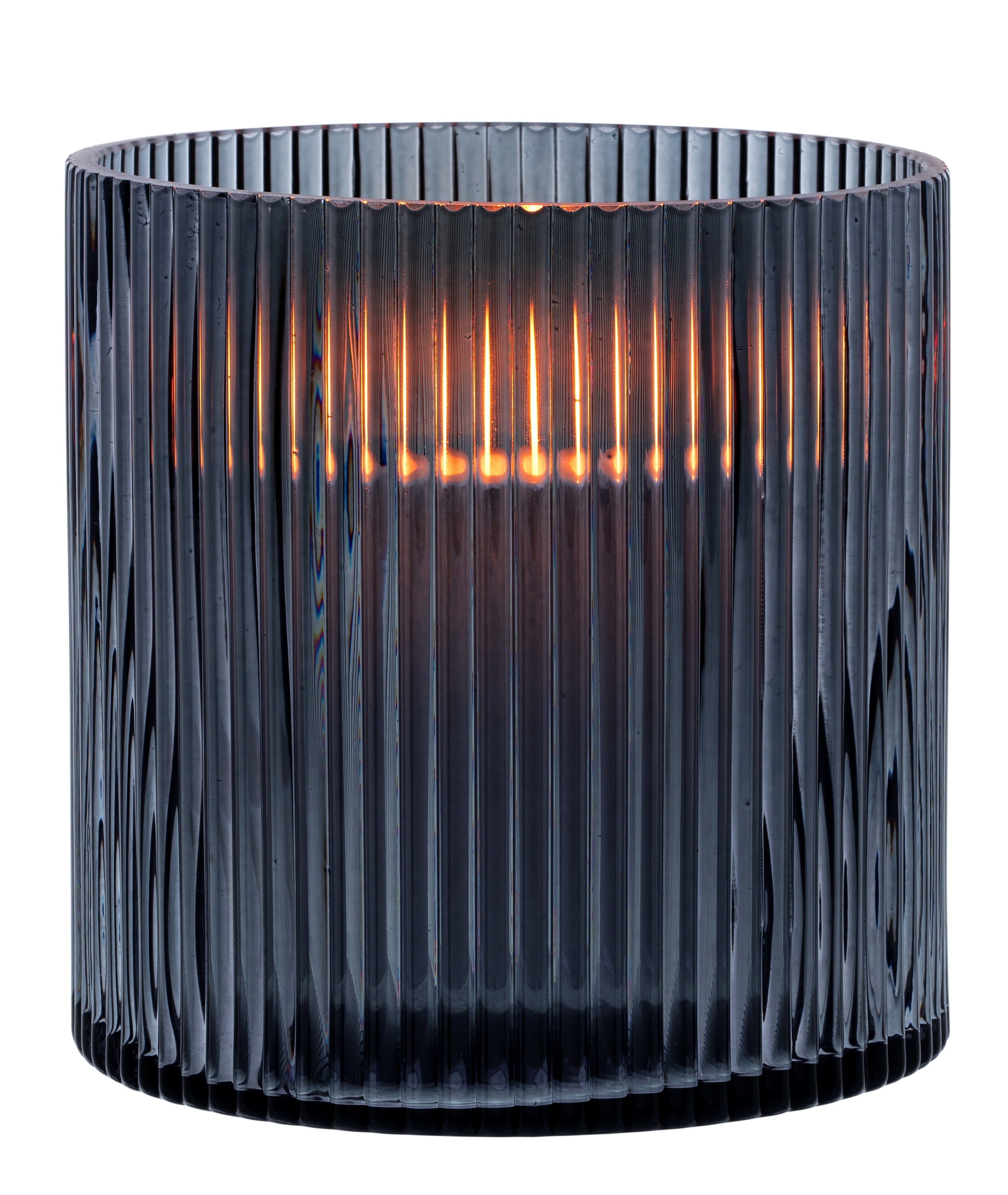 (4 pack) Better Homes & Gardens Smoke Glass Ribbed Hurricane Candleholder, Medium