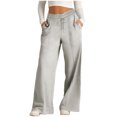 thumbnail image 2 of Sakmal Workout Women's Pants Wide Leg Baggy Pleated Sweatpants Gray High Waisted Full Length Solid Pants with Pockets, 2 of 9