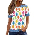 thumbnail image 2 of Craaazy Women's Easter Cute Rabbit Egg Printing Summer Short Sleeve Turndown Collar Shirts Gifts, 2 of 6