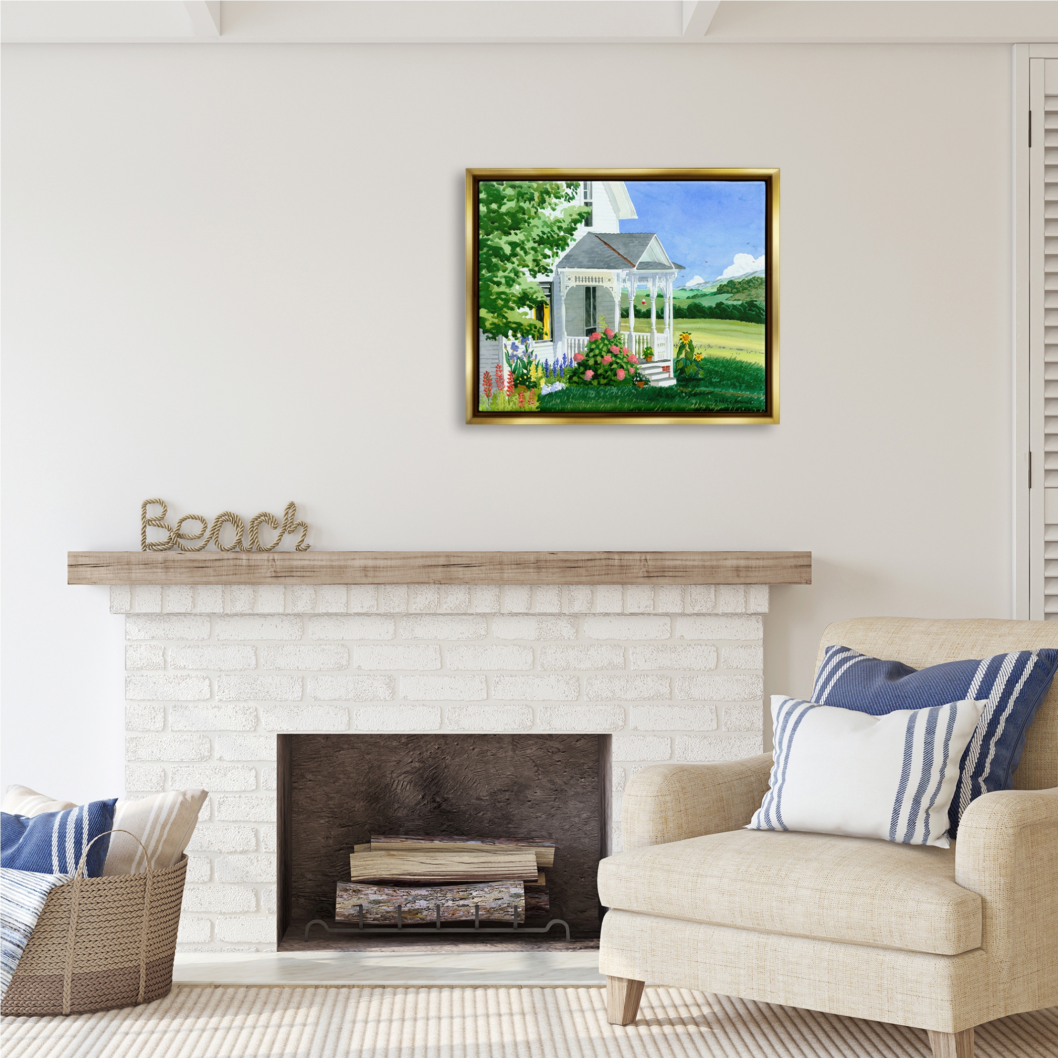 Stupell Industries Cottage Garden Painting Nature Painting Gold Floater Framed Art Print Wall Art, 31 x 25